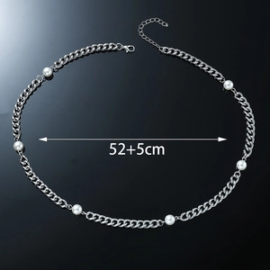 Collana cubana hip hop in acciaio al titanio con sette perle bianche da uomo, 52+5cm