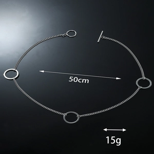 50cm silver titanium steel chain necklace with OT buckle and multiple decorative rings