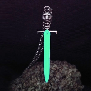 Luminous Sword Pendant Necklace Gothic Punk Wolf Head Glow In The Dark Titanium Steel Alloy Cross Chain For Men Women