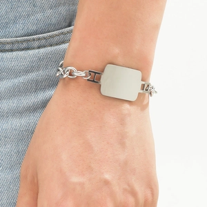 Men's titanium steel Cuban chain bracelet with customizable rectangular metal plate