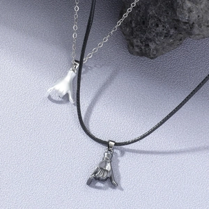 Stainless Steel Alloy Shaka Gesture Pendant Necklace Pair For Couples Friendship Jewelry Silver Gun Black Tone Chain Cord
