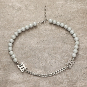 Collier Gothique Lettre M En Künstliche Perles Et Acier Titane Chaîne Cubaine Argent Choker Pour Femmes Hommes Punk Streetwear Bijoux