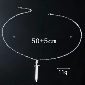 Detail of silver cross sword pendant with chain length 50+5cm and 11g weight specs