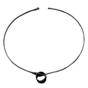 Minimalist matte black stainless steel chain necklace with a ring pendant for men