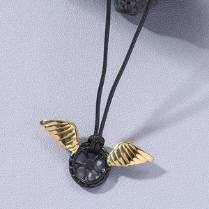 Flügel Rad Anhänger Halskette Legierung Gold Schwarz Reifen Flügel Design Motorrad Punk Stil Retro Wachskordel Schmuck Für Herren