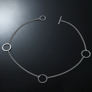 Unisex titanium steel circle link necklace with a toggle clasp on a black background