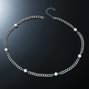 Collana A Catena Cubana Con Künstliche Perle Acciaio Inossidabile E Perla Artificial Sintetica Hip Hop Punk Streetwear Accessorio Per Uomini E Donne