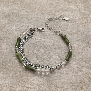 New Chinese Style Stainless Steel Bamboo Beaded Bracelet For Women Ins Minimalist Green Splicing Chain Bracelet Jewelry Gift