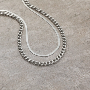 Minimalist Stainless Steel Double Layer Necklace For Women Men Silver Color Curb Link Snake Bone Chain Hip Hop Jewelry Gift