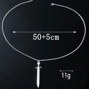 Luminous cross sword pendant necklace in silver finish with adjustable chain length