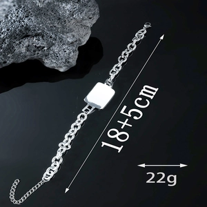 Titanium steel cuban chain bracelet for men with rectangular blank plaque 18+5cm long