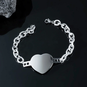 Minimalist Titanium Steel Chain Bracelet Heart Square Round Razor Blade Pendant Bracelet Polished Metal Jewelry For Men Women