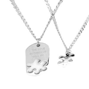 Ensemble de colliers puzzle en acier titane pour couples avec citation d'amour gravée