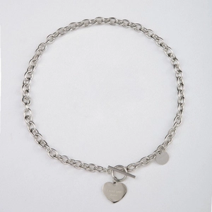Titanium steel heart pendant necklace with Love you more engraving and toggle clasp