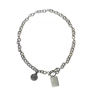 Silver stainless steel chain necklace with heart pendant and OT buckle closure