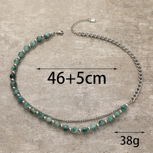 Detail view of onyx bead and titanium steel double layer necklace with 46+5cm length