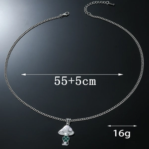 Minimalist silver mushroom pendant necklace with purple spots and 60cm long chain