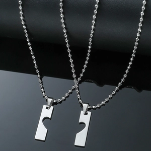 Minimalist Stainless Steel Heart Puzzle Pendant Necklace For Men Women Couple Ball Chain Silver Fashion Jewelry Gift