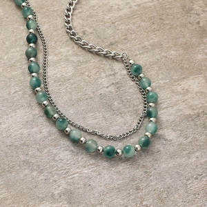 Minimalist Titanium Steel Agate Beads Double Layer Spliced Necklace For Women Men Vintage Fashion Splicing Jewelry Gift