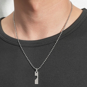 Minimalist stainless steel puzzle heart pendant necklace with silver bead chain for men