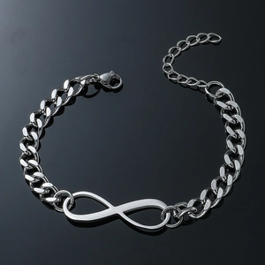 Polished titanium steel infinity symbol bracelet with classic Cuban chain links