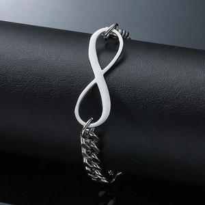 Polished stainless steel infinity symbol bracelet with classic cuban chain design
