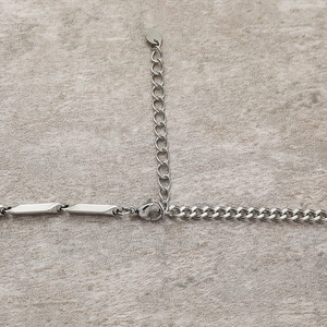 Dettaglio della collana in acciaio al titanio con chiusura a moschettone e maglie miste