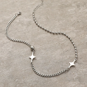 Collana a Catena Giuntata in Acciaio Inossidabile e Titanio Minimalista Ciondolo a Stella a Quattro Punte Gioielli Unisex con Catena a Sfere