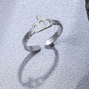 Bague Ouverte Couronne en Acier Inoxydable Pour Femmes Hommes Minimaliste Ajustable Évidée Bijoux de Doigt Or Argent Or Rose
