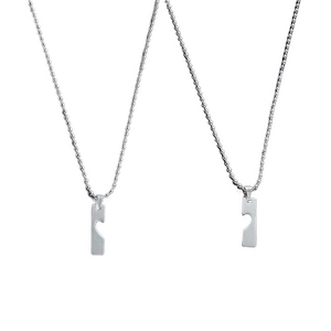 Minimalist stainless steel puzzle heart necklace with two rectangular bar pendants