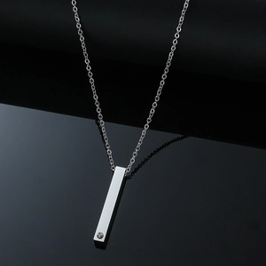 Minimalist Titanium Steel Column Pendant Necklace For Men Urban Fashion Jewelry Rhinestone Inlaid Geometric Bar Neck Chain