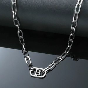 Titanstahl Buchstabe B Anhänger Halskette Für Herren Minimalistisch Silber Industrie Stil Spleißkette High Street Schmuck