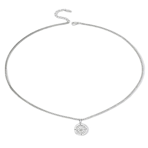 Retro compass pendant necklace in silver stainless steel finish with adjustable O-chain