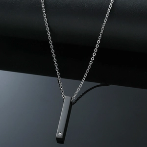 Minimalist black rectangular bar pendant necklace with single crystal for men