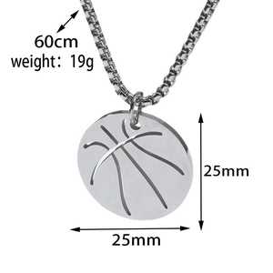 Detail view of 25mm basketball pendant necklace with 60cm box chain dimensions