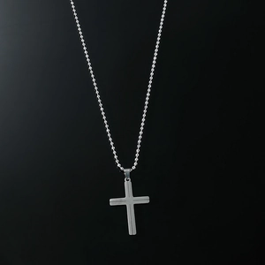 Minimalist silver stainless steel cross pendant necklace with a classic ball chain design
