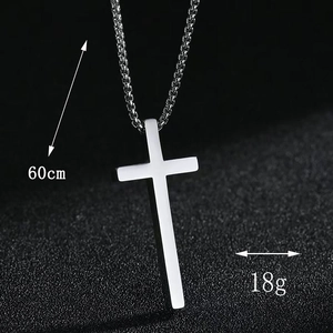Minimalist silver cross pendant necklace with a 60cm chain and polished finish