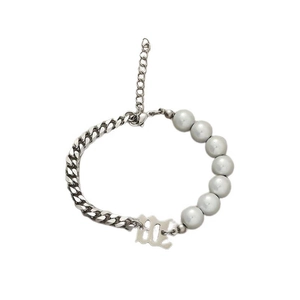 Gothic M letter cuban chain and grey pearl patchwork bracelet for trendy women