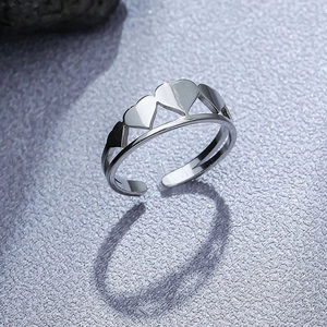 Minimalist adjustable heart-shaped stainless steel open ring for men in silver finish
