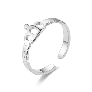 Bague couronne en argent poli avec anneau ajustable au design minimaliste