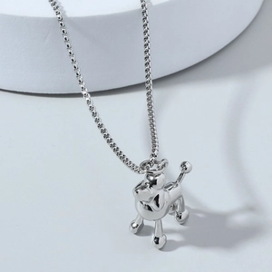 Collana con ciondolo barboncino 3D argento e catena box lucida per moda femminile