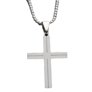 Minimalist silver stainless steel cross pendant necklace with a classic ball chain