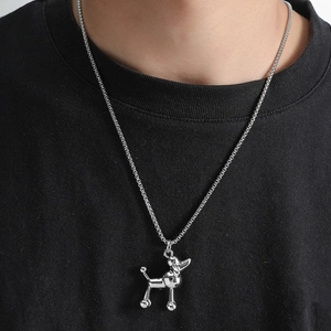 Collana con Ciondolo a Forma di Cane Barboncino Stereoscopico 3D Simpatico Animale del Fumetto in Lega di Acciaio al Titanio Catena Veneziana per Donna Gioielli