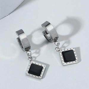 Vintage Black Luxury Square Geometric Earrings Minimalist Alloy Drop Earrings For Women Men Fashion Jewelry Gift