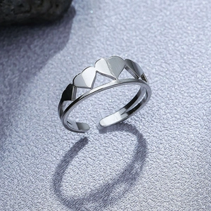 Minimalist Stainless Steel Open Adjustable Ring For Men Women Hollow Heart Crown Design Electroplated Fashion Jewelry Gift