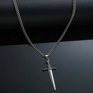 Punk-Stil Silber Totenkopf Schwert Anhänger Kette für Herren mit Metallgliederkette
