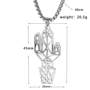Silver cactus pendant necklace dimensions with 60cm box chain and 45mm pendant height