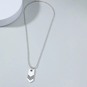 Minimalist silver hip hop arrow pendant necklace for men with black stripe detail