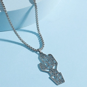 Minimalist Stainless Steel Cactus Pendant Necklace For Men And Women Geometric Hollow Out Plant Jewelry Gift Fashion Accessories