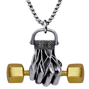 Collier Pendentif Poing Haltère Pour Hommes Fitness Gym Musculation Bijoux Alliage Bicolore Style Hip Hop Punk Accessoire Longue Chaîne